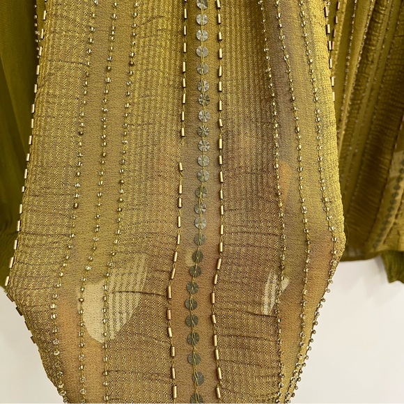 Anthropologie Blank London green beaded sequined mock neck blouse smocked XS - Picture 12 of 12